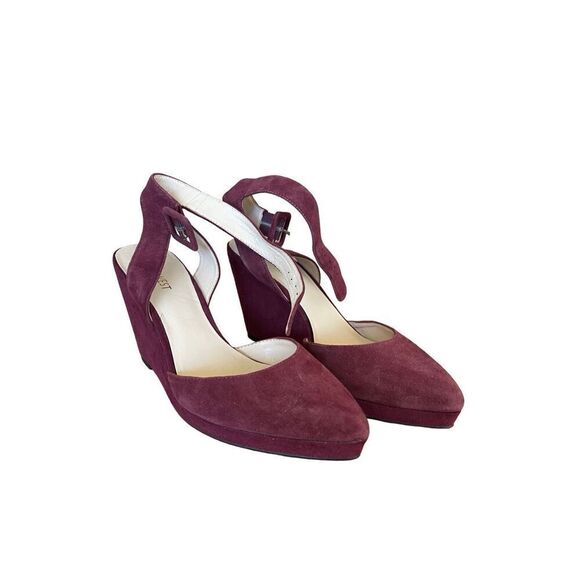 Nine West Womens Purple Suede Leather Upper Ankle Strap Wedge Heel Pump Size 8m - Picture 1 of 7